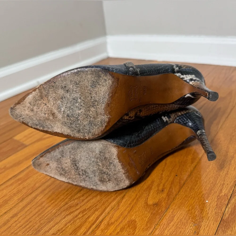 Donald J. Pliner Black and Brown Snakeskin Leather Heeled Boots 9.5M - Picture 11 of 12